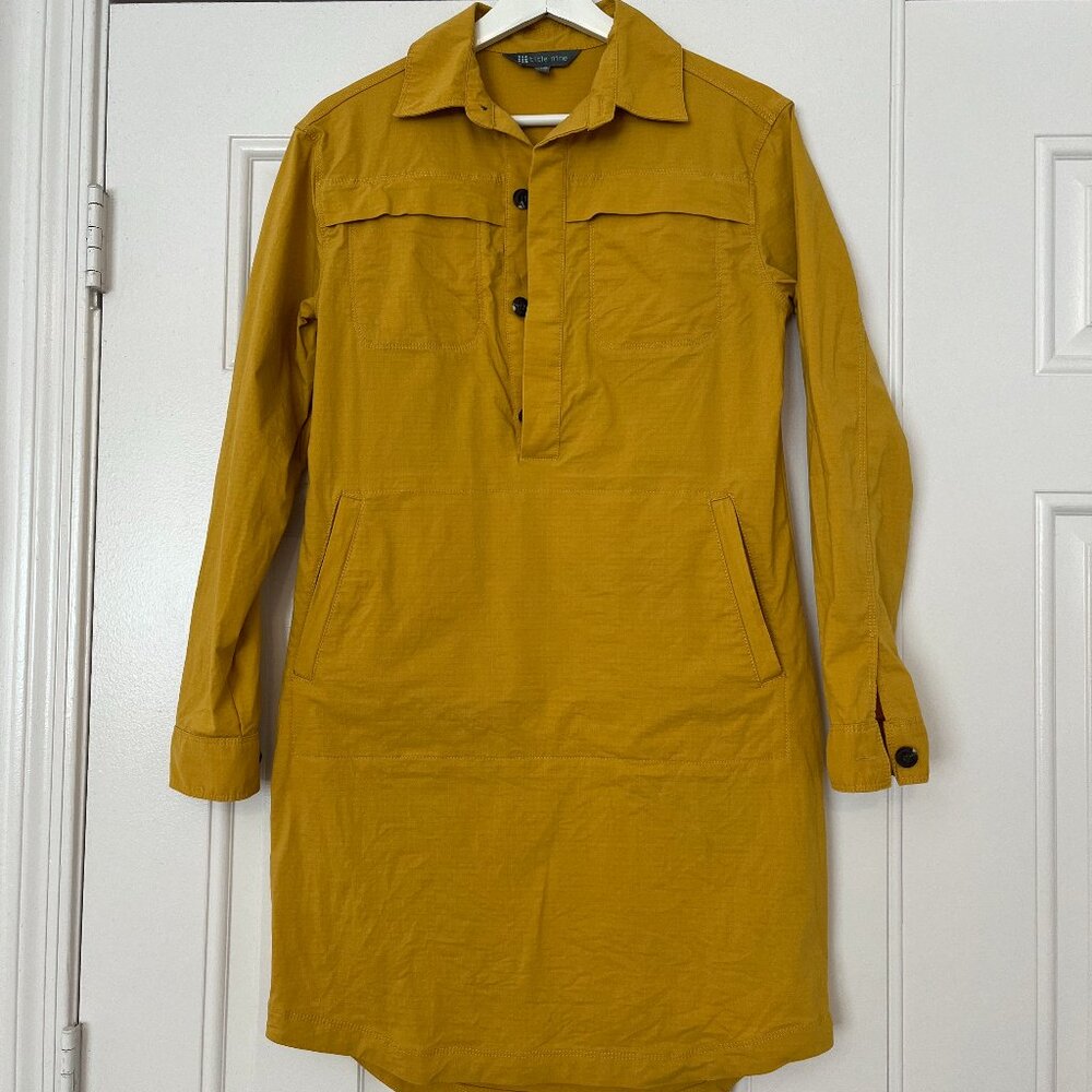 Title Nine Wren Utility Shirt Dress in Mustard Yellow